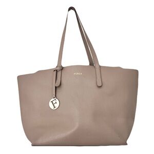 Furla Greige Grey Beige Saffiano Leather Medium ‘Sally’ Tote